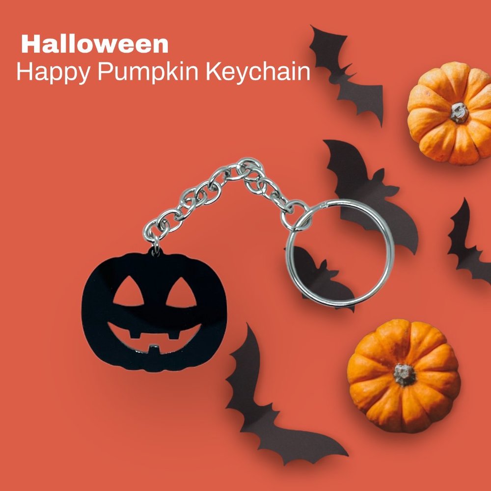 Happy Pumpkin Keychain (Black)